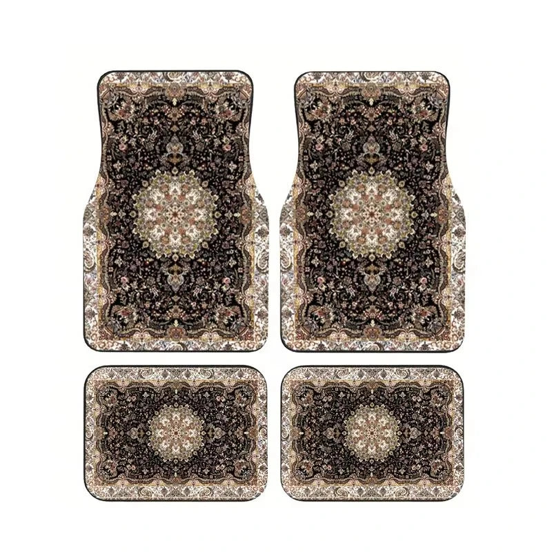 Red Bohemian Paisley Print Car Floor Mats 4Pcs Universal Anti-Slip Auto Carpet Interior Accessories For Women Girls Sedan SUV