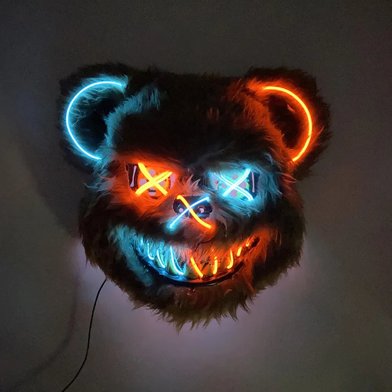 New Bloody Rabbit Bloody Bear Luminous Led Mask Halloween Horror Bunny Mask Carnival Party Cosplay Horror Dress Up Props Gifts