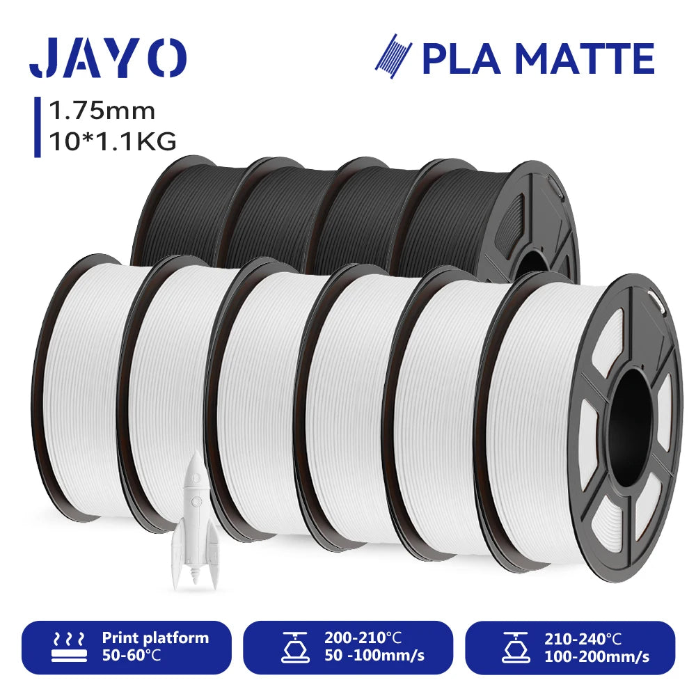 JAYO PLA Matte 3D Printer Filament 1.75mm+/-0.02mm 5/10Rolls 100% No Bubble Non-toxic3D Printing Materials for 3D Printer& Pen