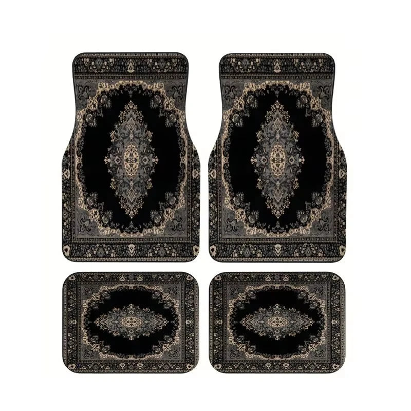 Red Bohemian Paisley Print Car Floor Mats 4Pcs Universal Anti-Slip Auto Carpet Interior Accessories For Women Girls Sedan SUV