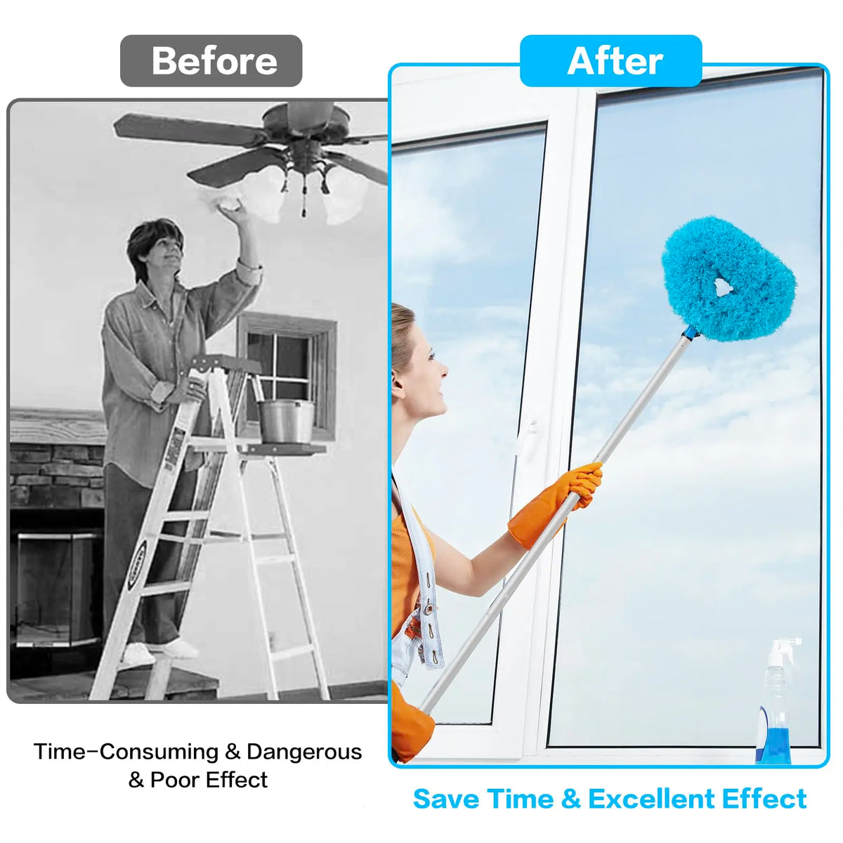 2PCS Long-Handled Microfiber Ceiling Fan Duster - Dust-Locking, Reusable, Effortless Cleaning Brush -Ideal For RVs & Home Use