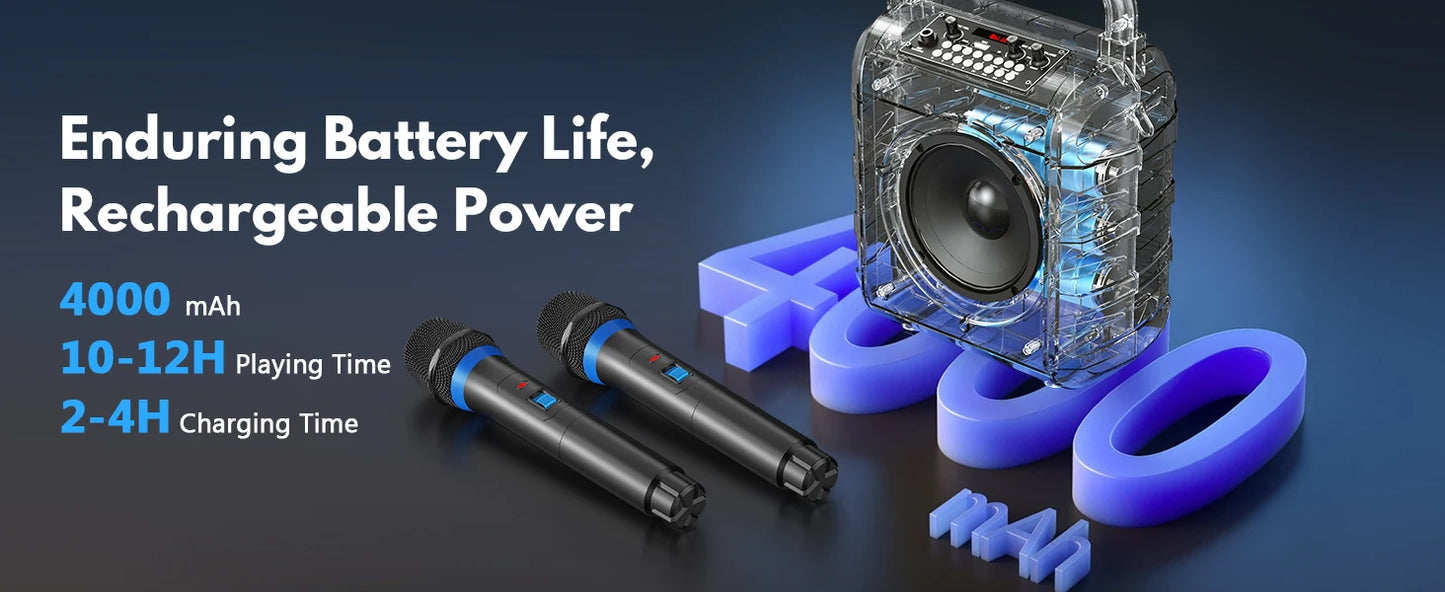 Bluetooth Karaoke Machine, Home Karaoke System with 2 Wireless Microphone, Portable Party Speaker with LED Light
