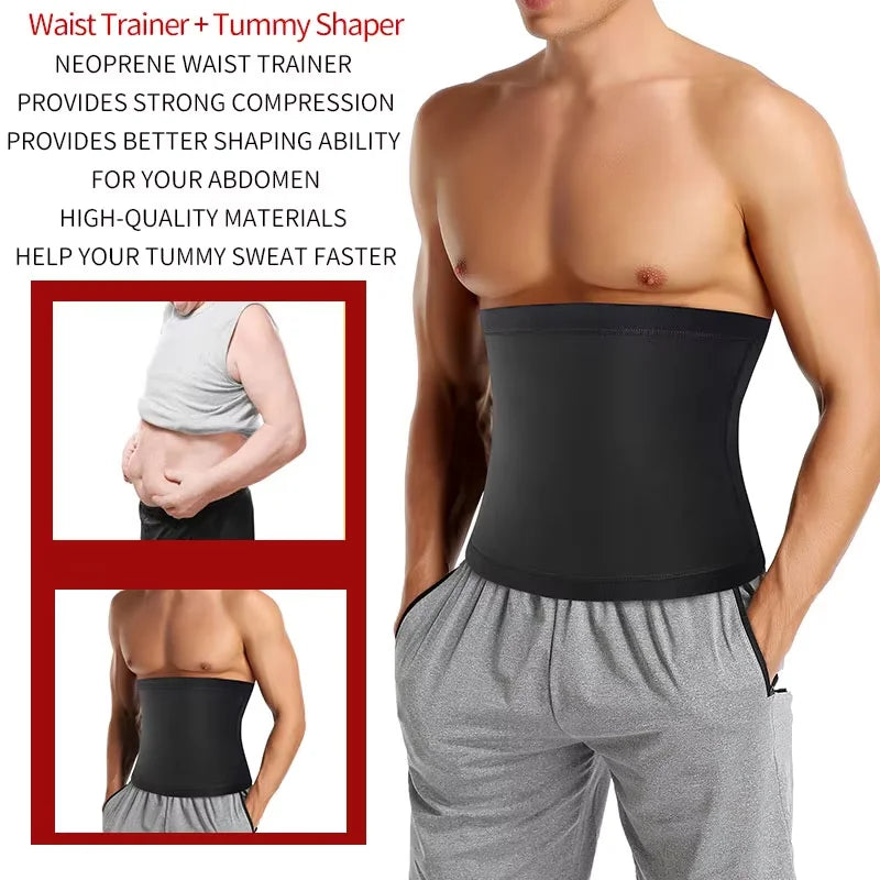Mens Abdomen Reducer Sauna Body Shaper Fitness Sweat Trimmer Belt Waist Trainer Belly Slimming Shapewear Tummy Control Corset Sauna Effect Fajas Belly Wrap Workout Sport Sweat Band