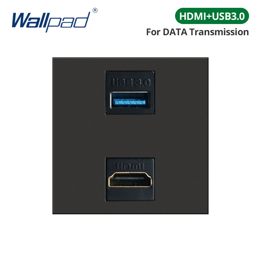 Wallpad Black DIY Module Acrylic Panel With Gold Border Wall Power Socket Electrical Outlet S6 Function Key Free Combination