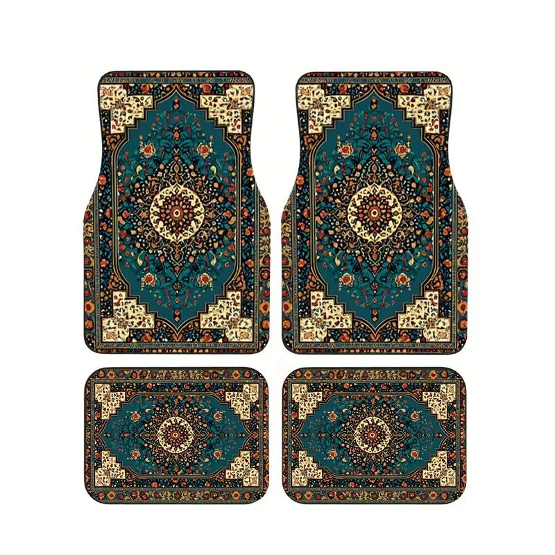 Red Bohemian Paisley Print Car Floor Mats 4Pcs Universal Anti-Slip Auto Carpet Interior Accessories For Women Girls Sedan SUV