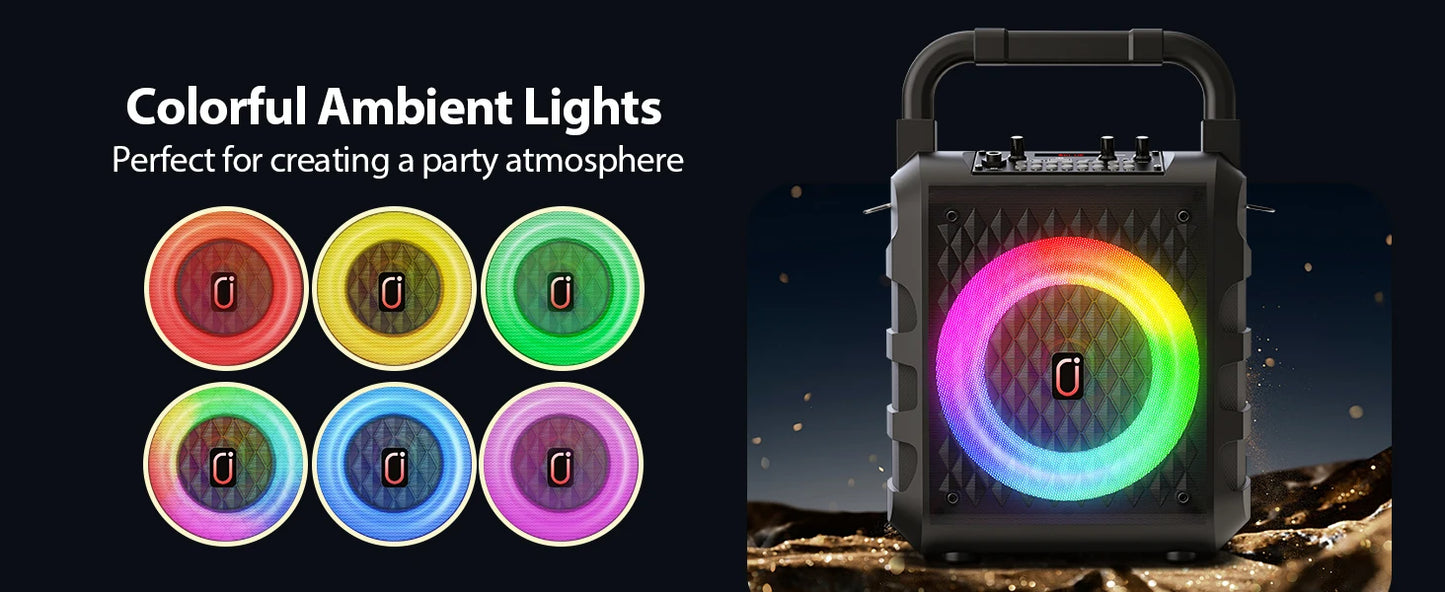 Bluetooth Karaoke Machine, Home Karaoke System with 2 Wireless Microphone, Portable Party Speaker with LED Light