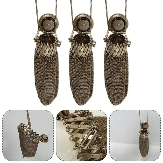 Vintage Double Mesh Metal Coin Purse, 1920s English Style Handmade Chain Nail Storage Pouch for Coin Collection