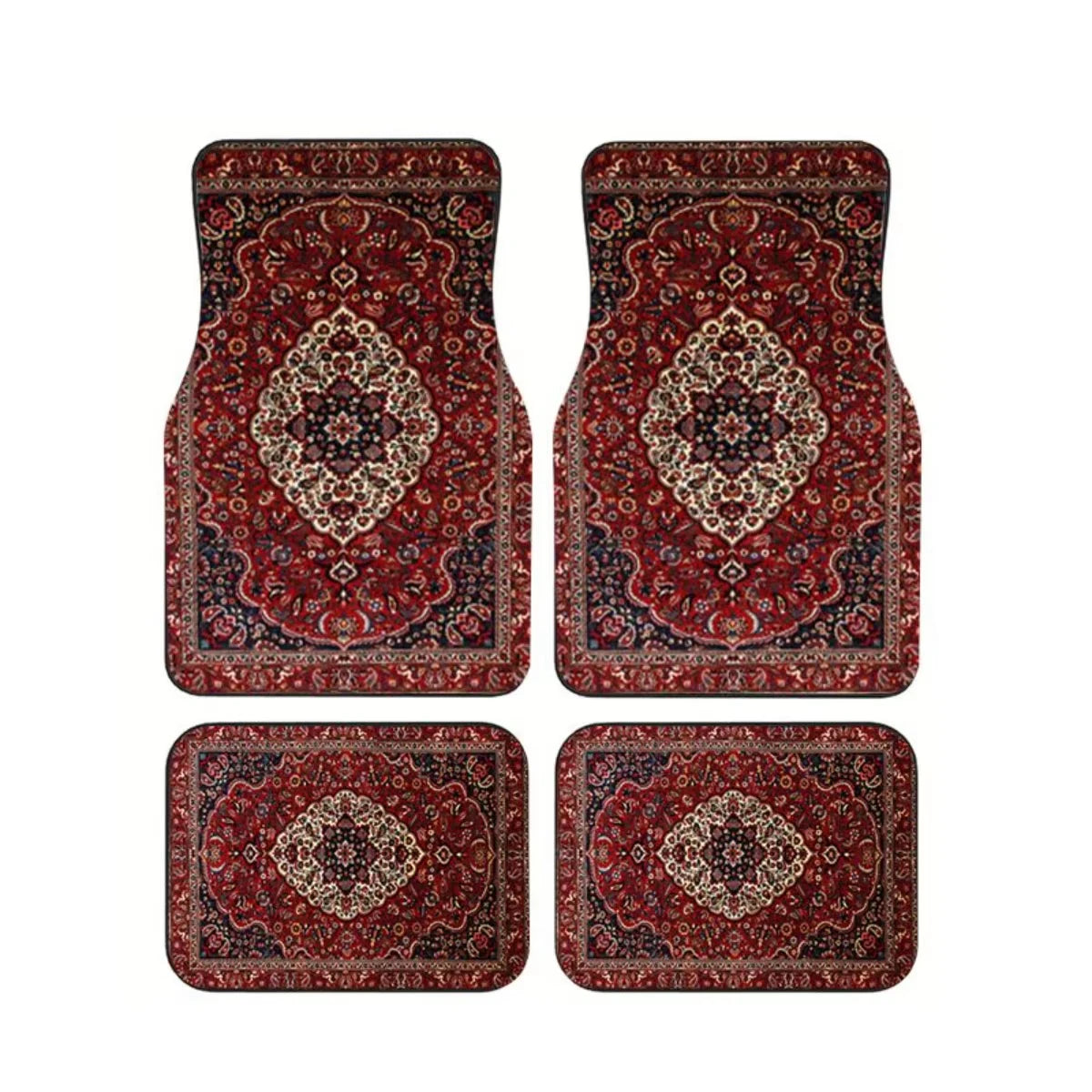 Red Bohemian Paisley Print Car Floor Mats 4Pcs Universal Anti-Slip Auto Carpet Interior Accessories For Women Girls Sedan SUV
