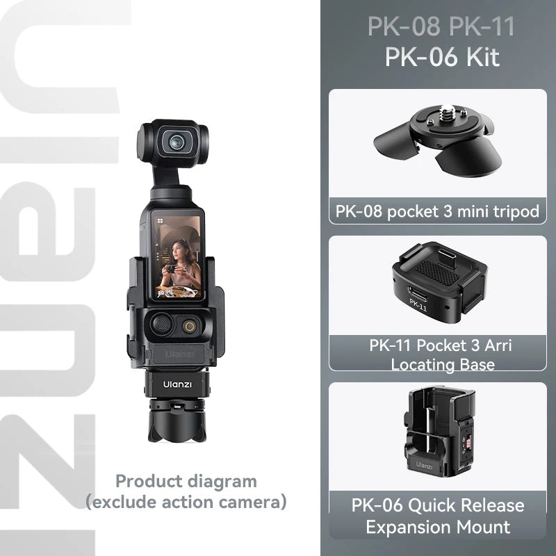 Ulanzi PK-06 Quick Release Expansion Adapter for DJI Osmo Pocket 3 Light Tripod Mount with Cold Shoe 1/4" Screw Accessories Kit