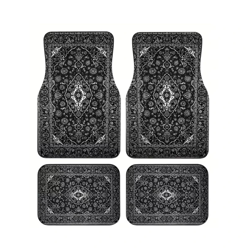 Red Bohemian Paisley Print Car Floor Mats 4Pcs Universal Anti-Slip Auto Carpet Interior Accessories For Women Girls Sedan SUV