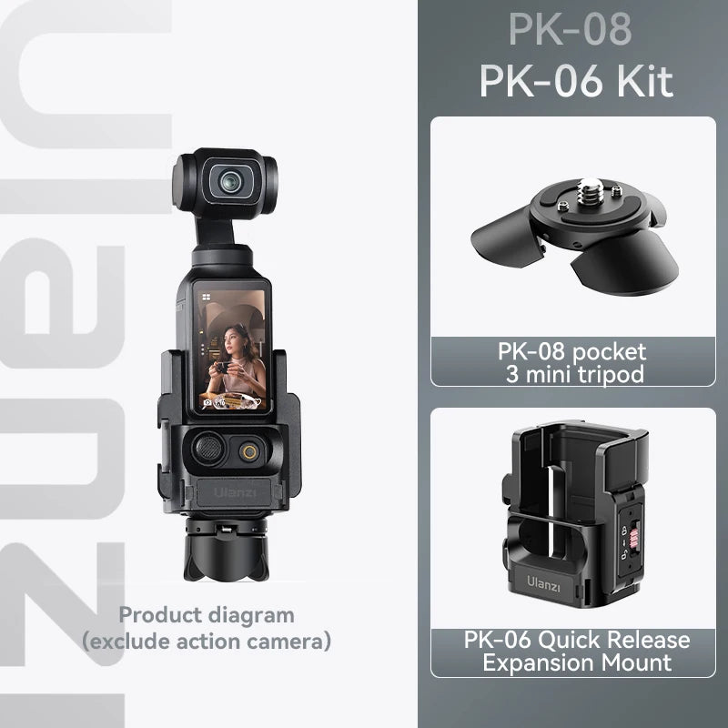 Ulanzi PK-06 Quick Release Expansion Adapter for DJI Osmo Pocket 3 Light Tripod Mount with Cold Shoe 1/4" Screw Accessories Kit