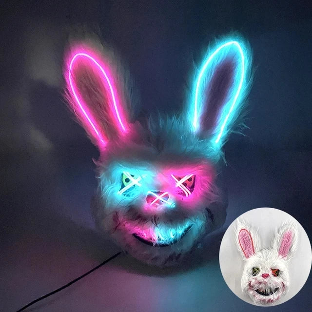 New Bloody Rabbit Bloody Bear Luminous Led Mask Halloween Horror Bunny Mask Carnival Party Cosplay Horror Dress Up Props Gifts