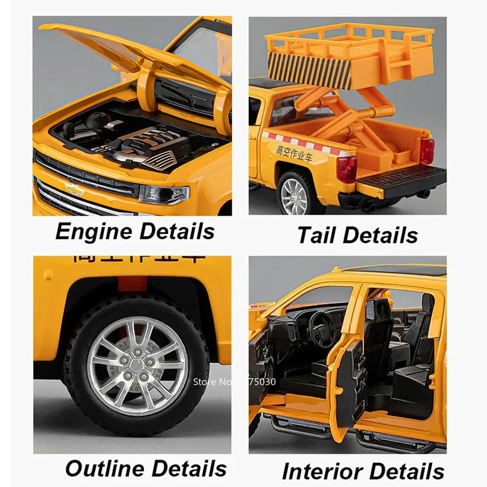 1/32 High Altitude Operation Lifting Car Car Model Alloy Diecast with Sound Light Pull Back Function Toy Vehicle Collect Gifts