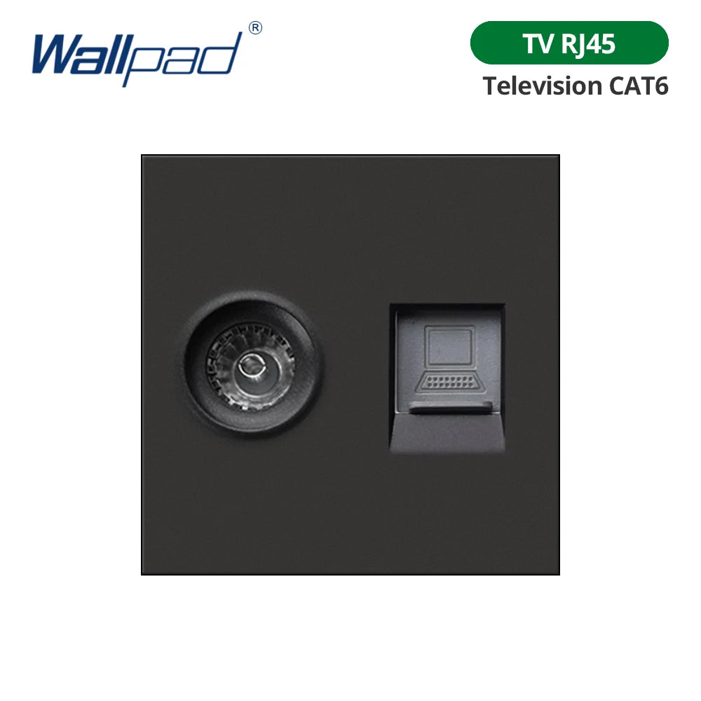 Wallpad Black DIY Module Acrylic Panel With Gold Border Wall Power Socket Electrical Outlet S6 Function Key Free Combination
