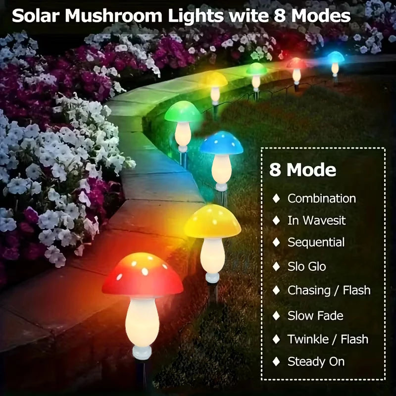 8Pcs Mushroom Solar Lights Garden Decorative Stake Lights with 8 Lighting Modes, LED Red Mushroom Solar Powered Lights For Outdoor Yard Patio Lawn Party & Holiday Decoration