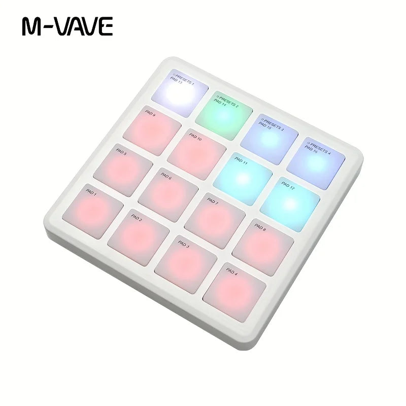 M-VAVE 16-Key RGB Backlit MIDI Pad—Portable Music Production Controller Available in Black and White—Music Production, Electronic Drum Triggering, and DJ Equipment