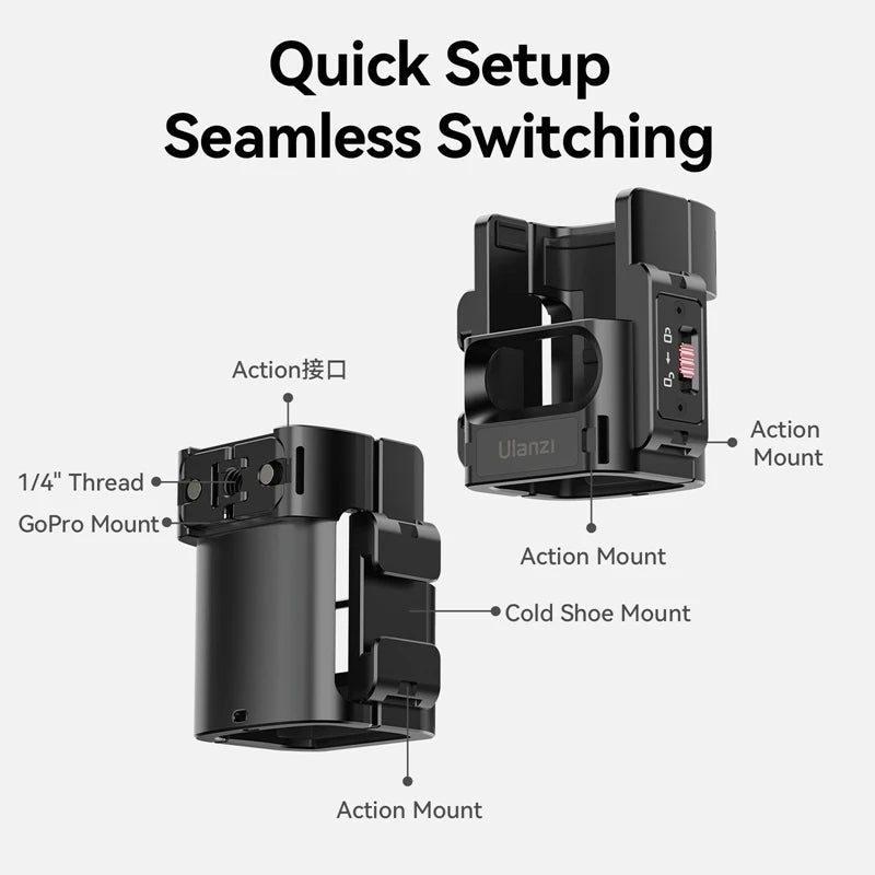 Ulanzi PK-06 Quick Release Expansion Adapter for DJI Osmo Pocket 3 Light Tripod Mount with Cold Shoe 1/4" Screw Accessories Kit