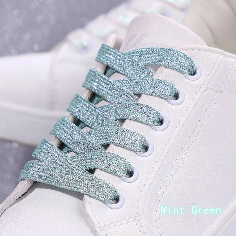 Colorful Flat Shoe laces Fashion Glitter Shoelaces for Athletic Running Sneakers Shoes Boot 1 CM Width Shoelace Strings 20 Color