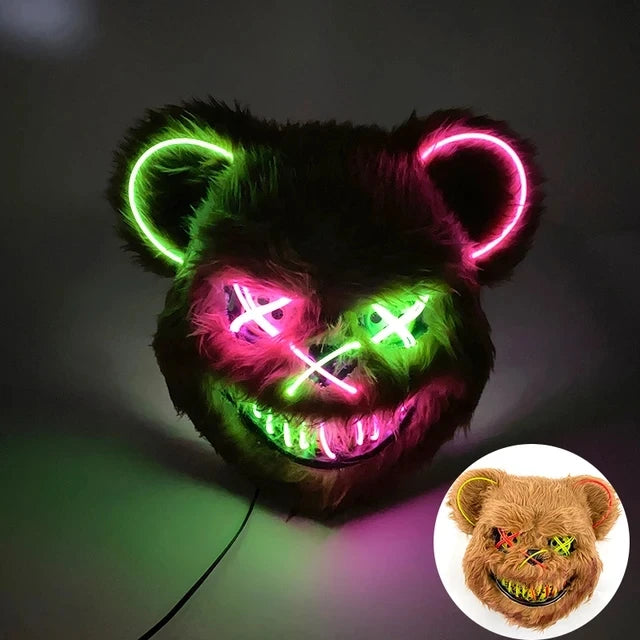 New Bloody Rabbit Bloody Bear Luminous Led Mask Halloween Horror Bunny Mask Carnival Party Cosplay Horror Dress Up Props Gifts