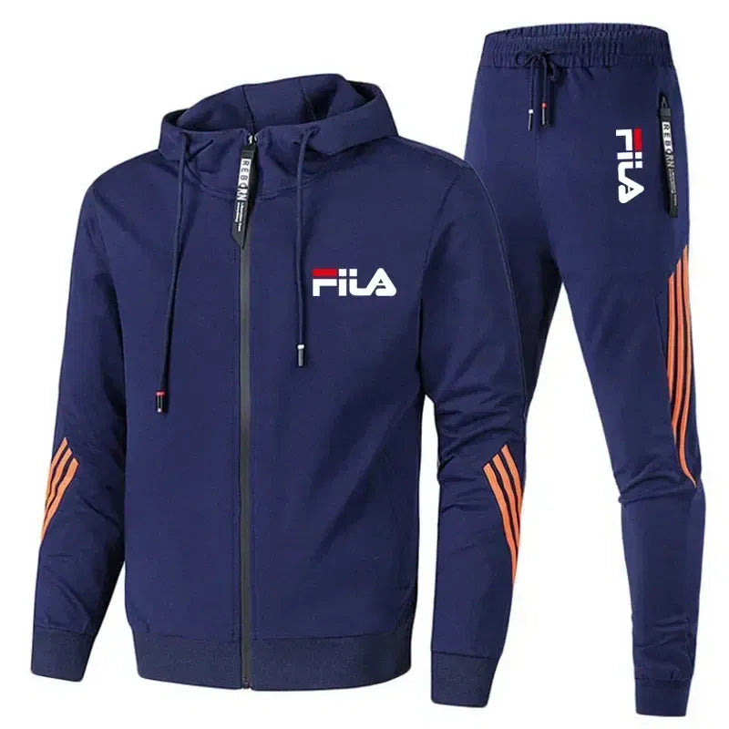 Color: Blue, Size: XXL, Ships From: CHINA - Men's spring and Fall outdoor zipper jacket + sweatpants jogging set Casual basketball fitness two-piece set