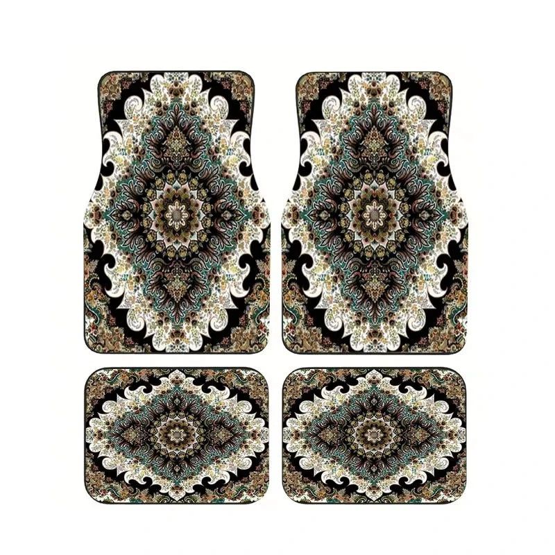 Red Bohemian Paisley Print Car Floor Mats 4Pcs Universal Anti-Slip Auto Carpet Interior Accessories For Women Girls Sedan SUV