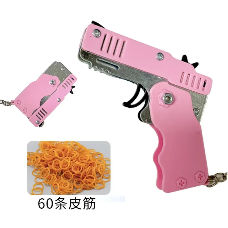 1x Mini Keychain Gun Rubber Band Toy Shooting Pistol Alloy Kid Outdoor Activities Party Game Birthday Gift for Children Creative