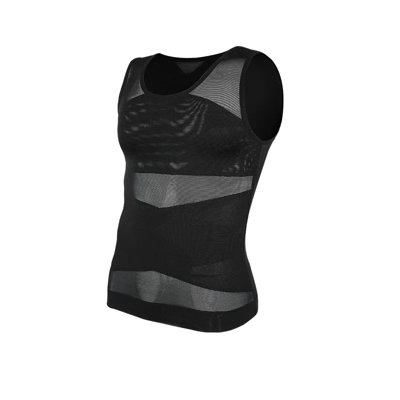 Men's Shapewear Tank Top Gynomastica Sleeveless Vest Cross Mesh SuitCompression Shirt for Men Slimming Undershirt Tummy Control Body Shaper Breathable Waist Trainer Underwear Soft Back Support Fitness