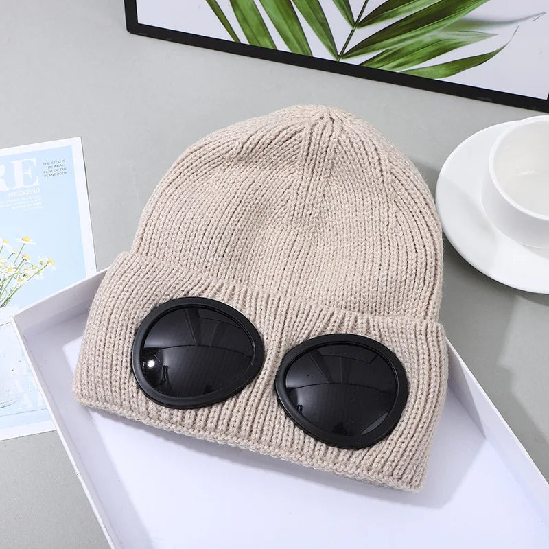 Stretchy Winter Hat Glasses Knitted Hat Windproof Winter Beanie Elastic Soft Warm Anti-slip Ear Protection Unisex Casual Hat