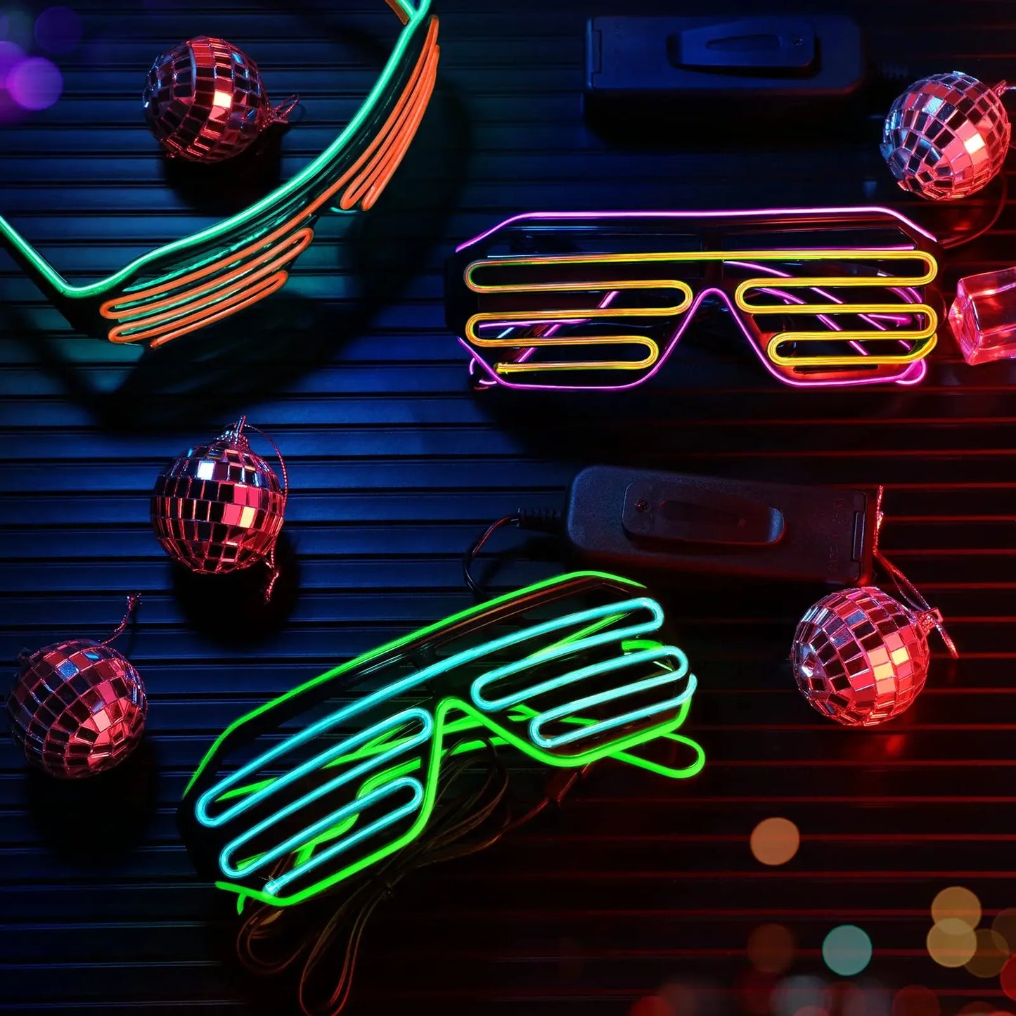 LED Wireless Glow-in-the-dark Glasses, Neon Twinkling Sunglasses, Suitable for Halloween, Christmas, Carnival Party