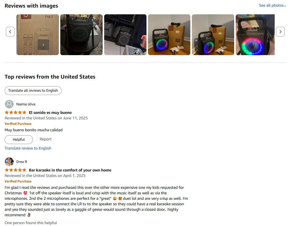 Bluetooth Karaoke Machine, Home Karaoke System with 2 Wireless Microphone, Portable Party Speaker with LED Light