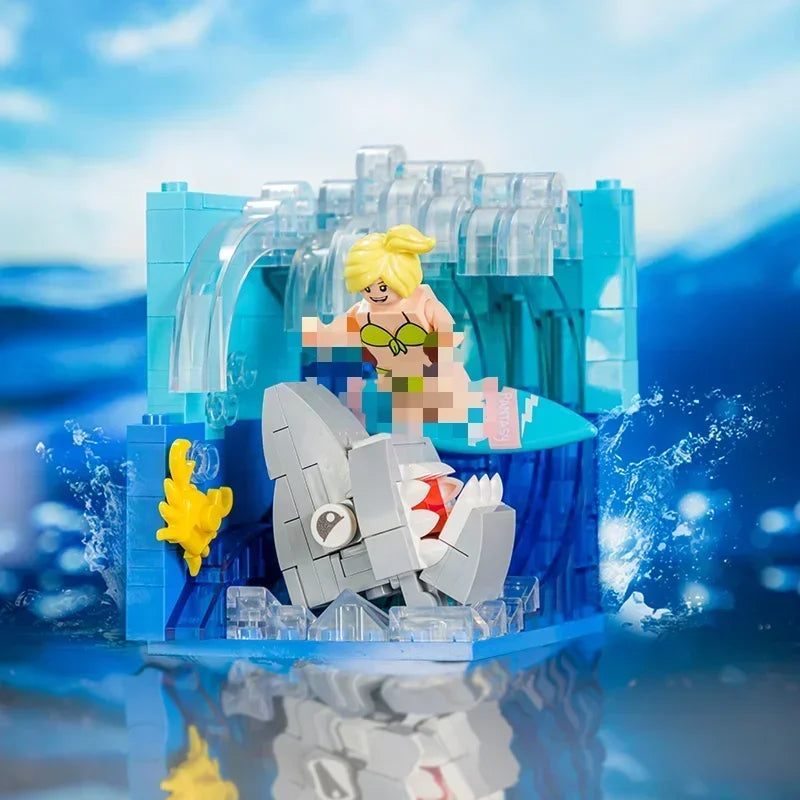 Scene Building Blocks Mini Small Particles Surfing Adventure Exploration Series Model Ornaments Splicing Toys Halloween Gift