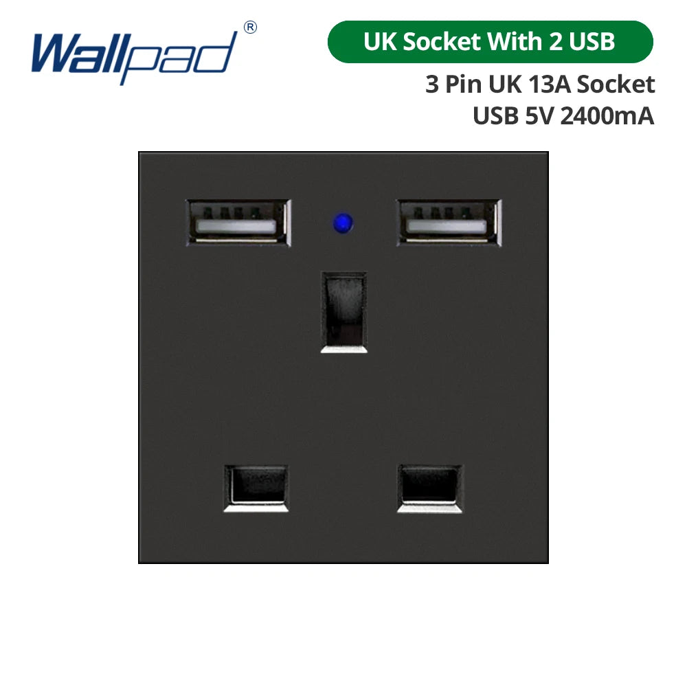 Wallpad Black DIY Module Acrylic Panel With Gold Border Wall Power Socket Electrical Outlet S6 Function Key Free Combination