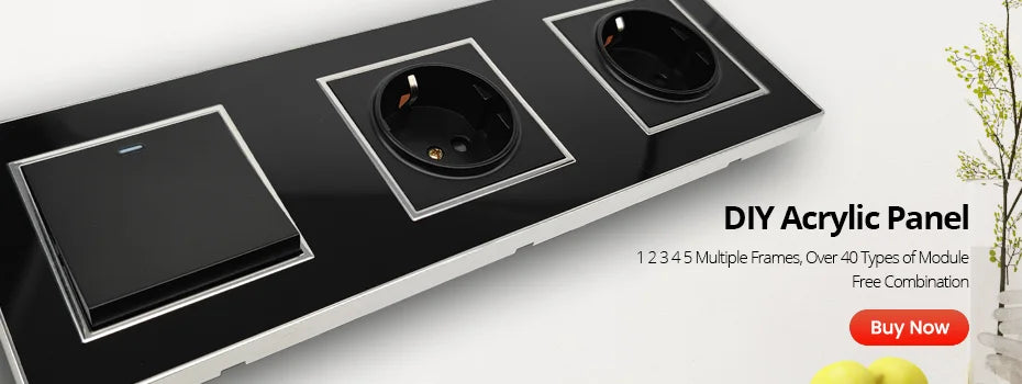 Wallpad Black DIY Module Acrylic Panel With Gold Border Wall Power Socket Electrical Outlet S6 Function Key Free Combination