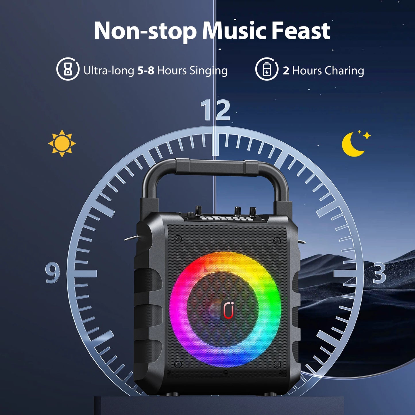 Bluetooth Karaoke Machine, Home Karaoke System with 2 Wireless Microphone, Portable Party Speaker with LED Light