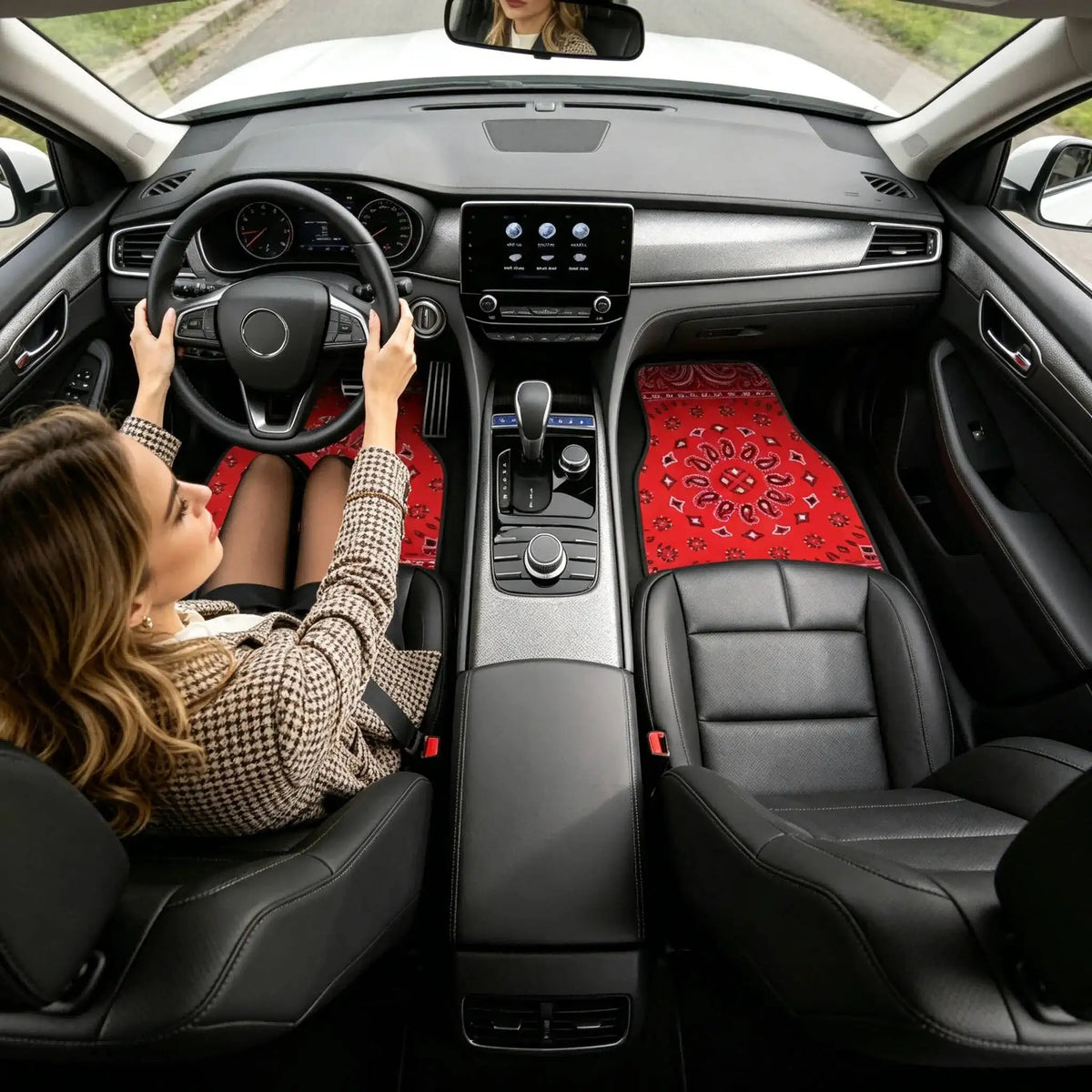 Red Bohemian Paisley Print Car Floor Mats 4Pcs Universal Anti-Slip Auto Carpet Interior Accessories For Women Girls Sedan SUV