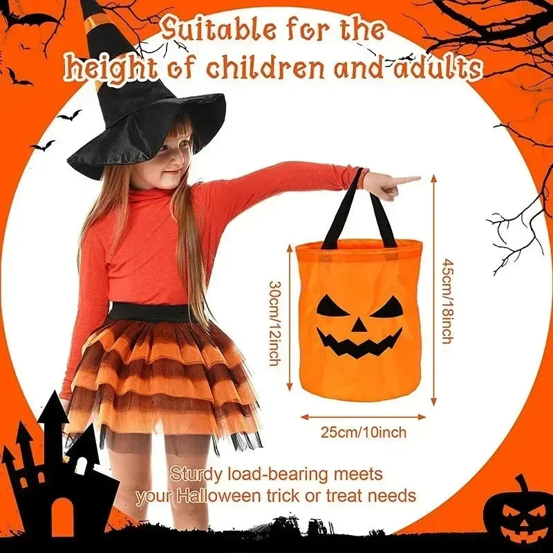 LED Glowing Pumpkin Candy Bag Reusable Halloween Christmas Treat Bag Battery Powered Light for Holiday Candy Exchange Christmas Gift