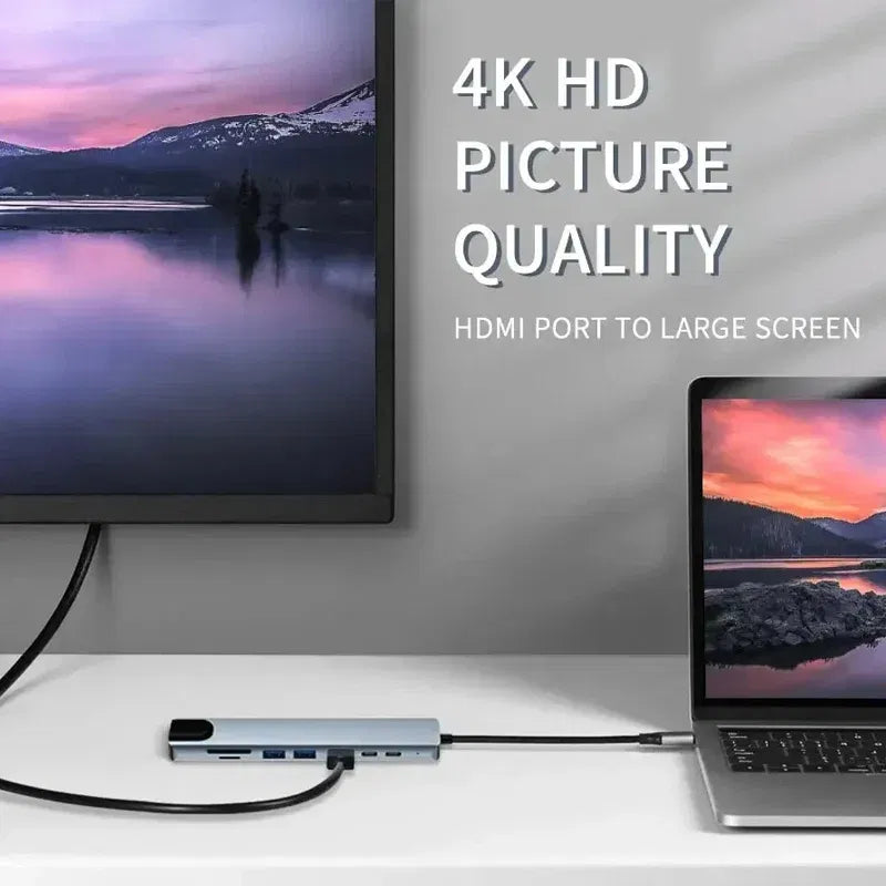Color: Silver - USB C HUB Type C Splitter Thunderbolt 3 Docking Station Laptop Adapter With For Macbook Air M1 iPad Pro