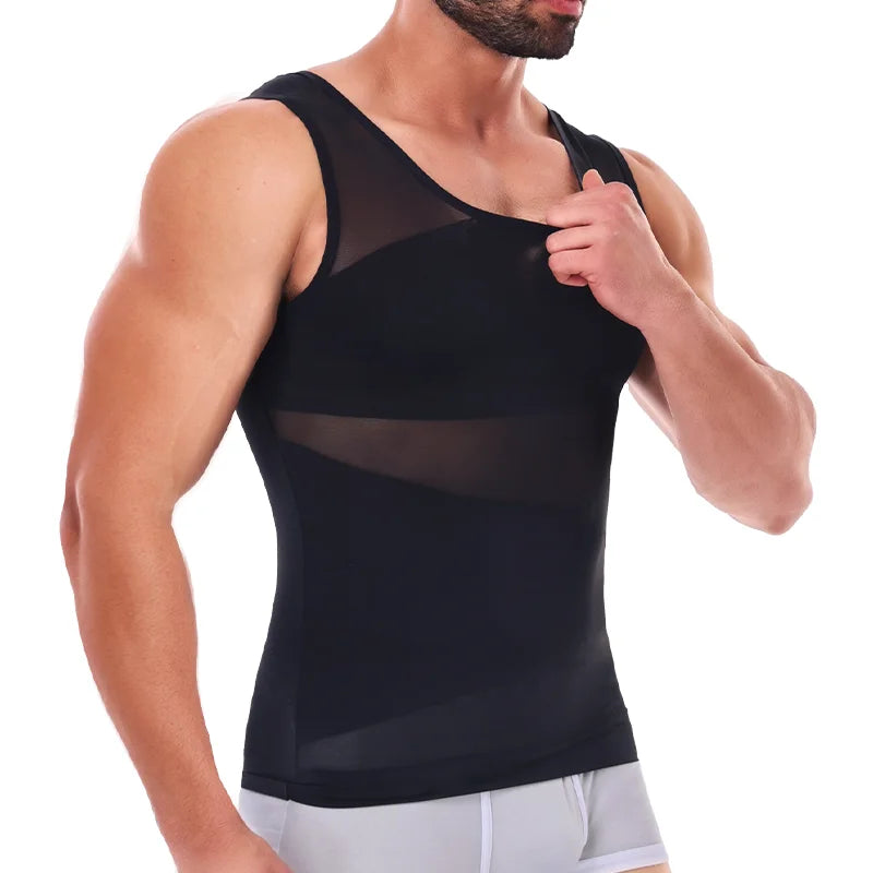 Men's Shapewear Tank Top Gynomastica Sleeveless Vest Cross Mesh SuitCompression Shirt for Men Slimming Undershirt Tummy Control Body Shaper Breathable Waist Trainer Underwear Soft Back Support Fitness