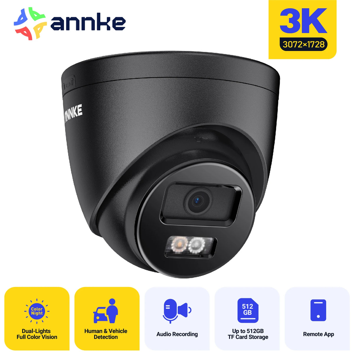 Annke 3K 5MP Outdoor Security Camera Video Surveillance Dual Light IR Night Vision POE Camera H.265+ Human Vehicle Two Way Audio