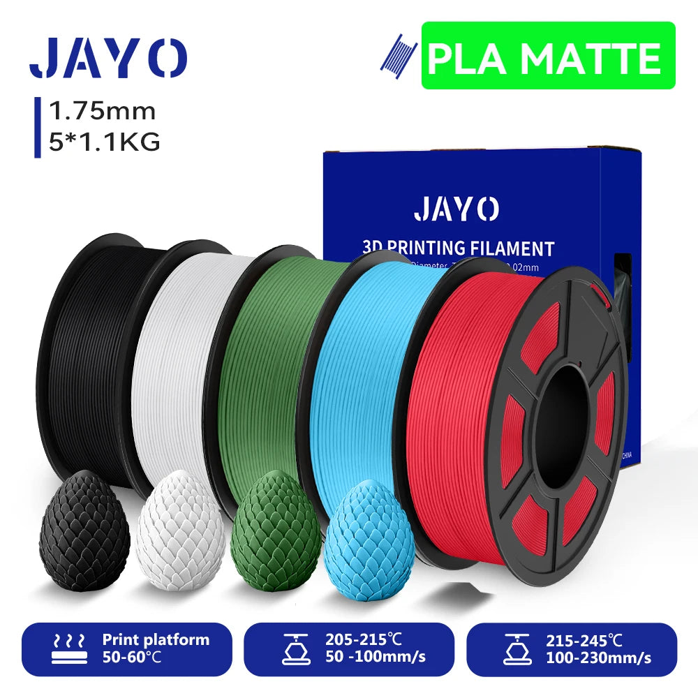 JAYO PLA Matte 3D Printer Filament 1.75mm+/-0.02mm 5/10Rolls 100% No Bubble Non-toxic3D Printing Materials for 3D Printer& Pen