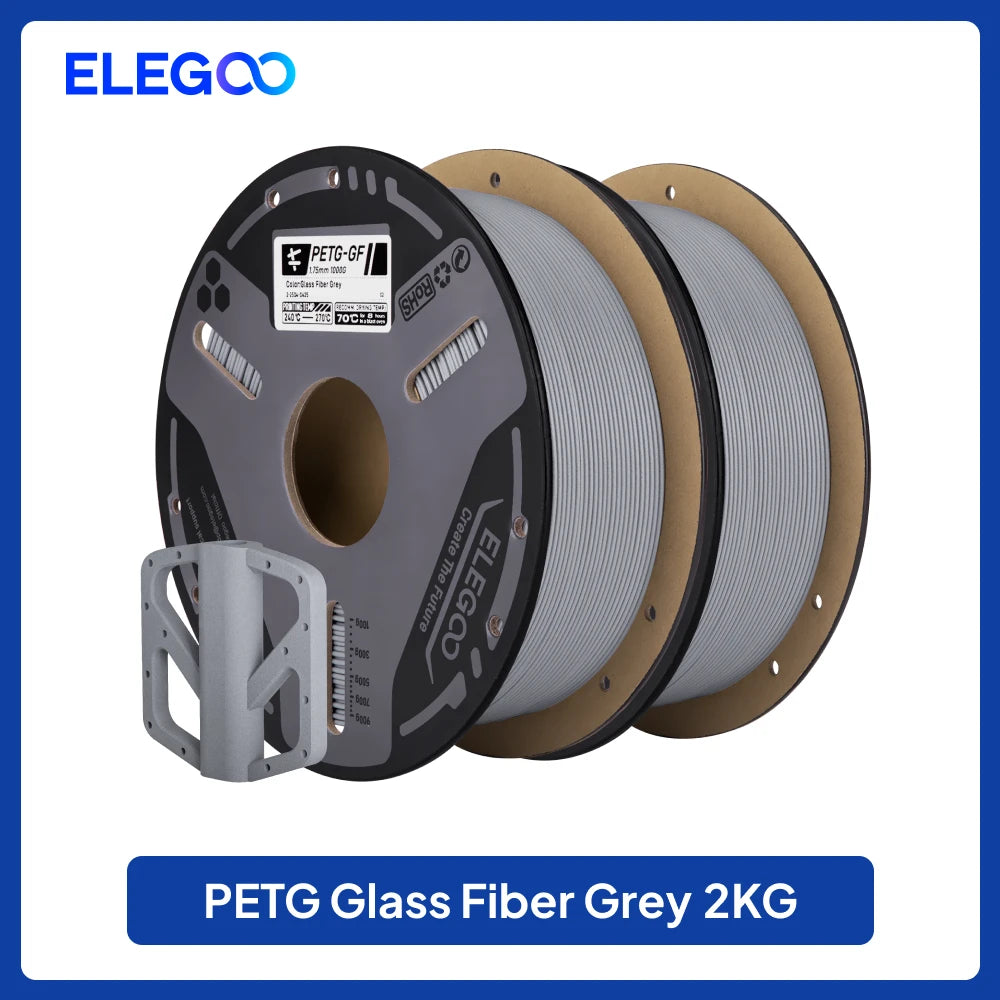 ELEGOO PETG-GF Glass Fiber Filament 1.75mm Gray 1KG,High Stiffness,Electrical Insulation,Fits for Most FDM 3D Printers