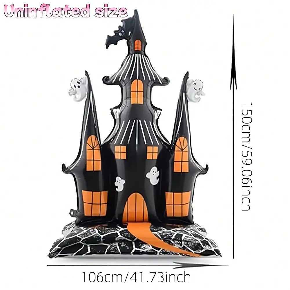 1pc Halloween Haunted Castle Foil Balloon, 59.06in Large Spooky Ghost Bat Castle Mylar Balloon, Halloween Party Table Centerpiece Decor Supplies