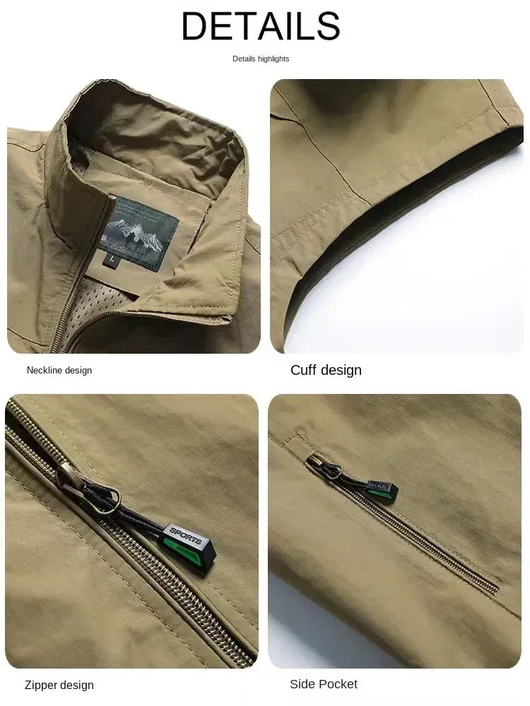 Color: Beige, Size: XXS - Autumn Men Waistcoat Outdoor Leisure Solid Sleeveless Jacket Young Middle-aged Photography Fishing Casual Vest Male summer