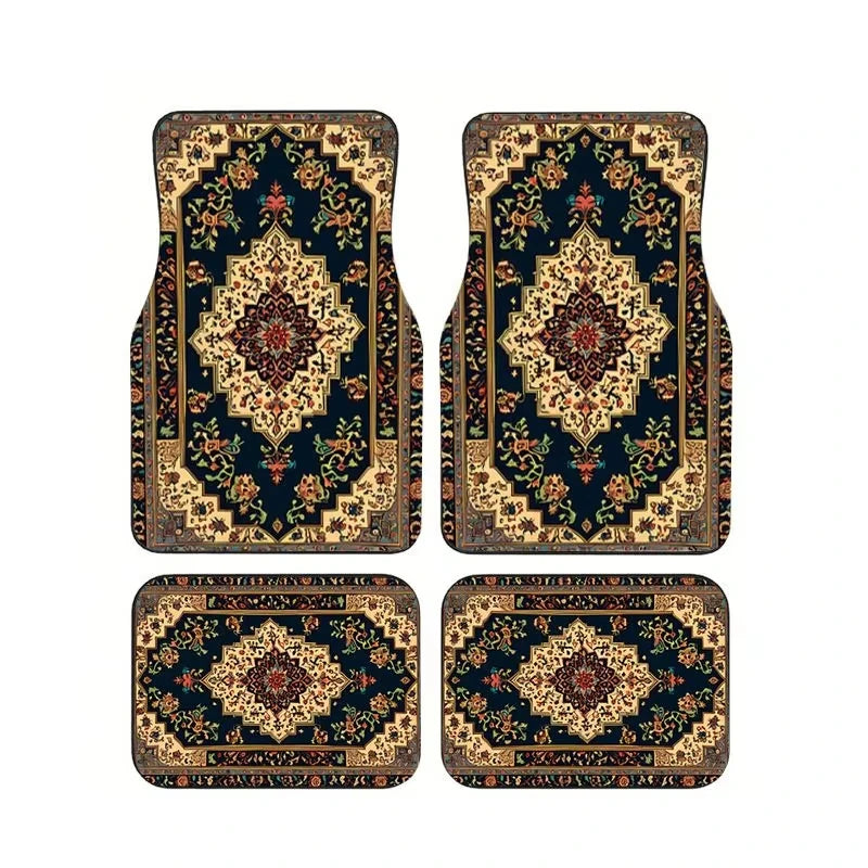 Red Bohemian Paisley Print Car Floor Mats 4Pcs Universal Anti-Slip Auto Carpet Interior Accessories For Women Girls Sedan SUV