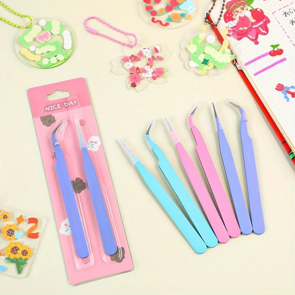 3 Piece Pastel Cardmaking Tweezers Set, Multi-Functional DIY Scrapbooking Tools for Stickers, Embellishments, Craft Projects