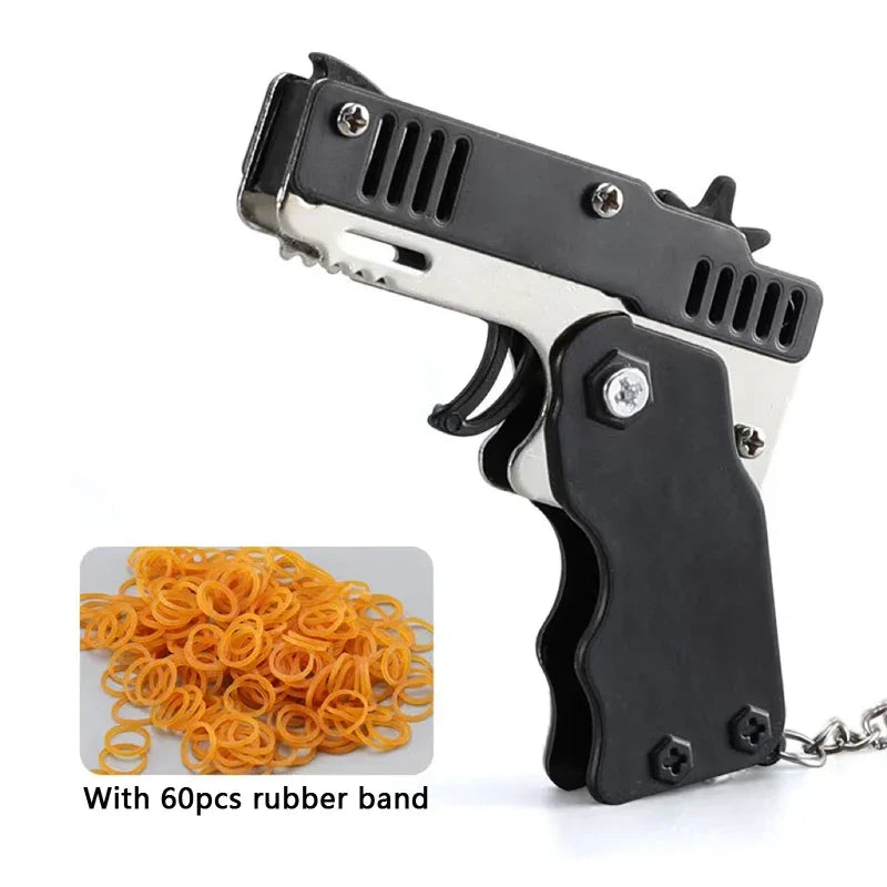 1x Mini Keychain Gun Rubber Band Toy Shooting Pistol Alloy Kid Outdoor Activities Party Game Birthday Gift for Children Creative