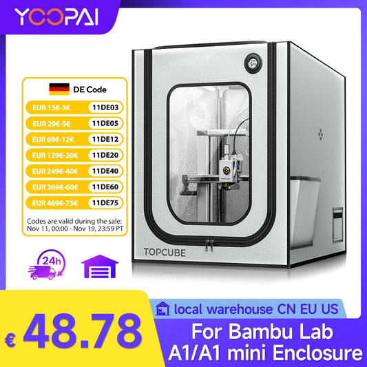 YOOPAI 3D Printer Enclosure for Bambu Lab A1/A1 Mini 3D Printer House Cover with LED Light Constant Temperature Fireproof Large