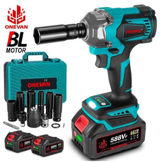 ONEVAN 4 Gears 1200N.M Brushless Electric Impact Wrench 1/2 inch Cordless Screwdriver Electric Drill Tool for Makita 18V Battery