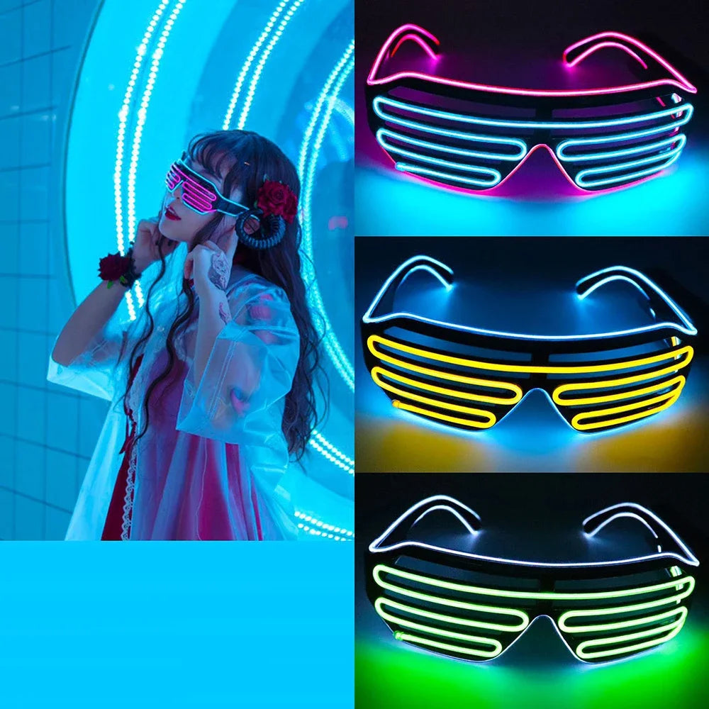 LED Wireless Glow-in-the-dark Glasses, Neon Twinkling Sunglasses, Suitable for Halloween, Christmas, Carnival Party