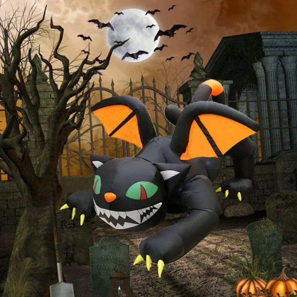1.8M Black Cat Halloween Inflatable Toy Decoration Built-in LED Lights Inflatable Model Outdoor Ornament Party Garden Decor Toy